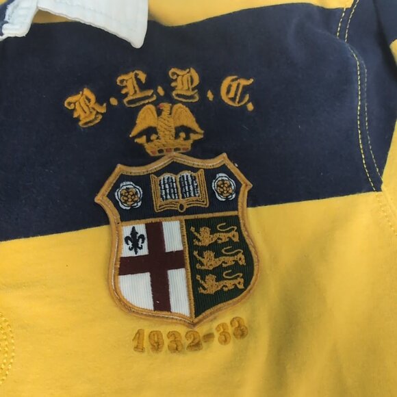 Polo Ralph Lauren Navy Yellow Stripe Rugby Shirt Boys Size XL - Picture 3 of 8